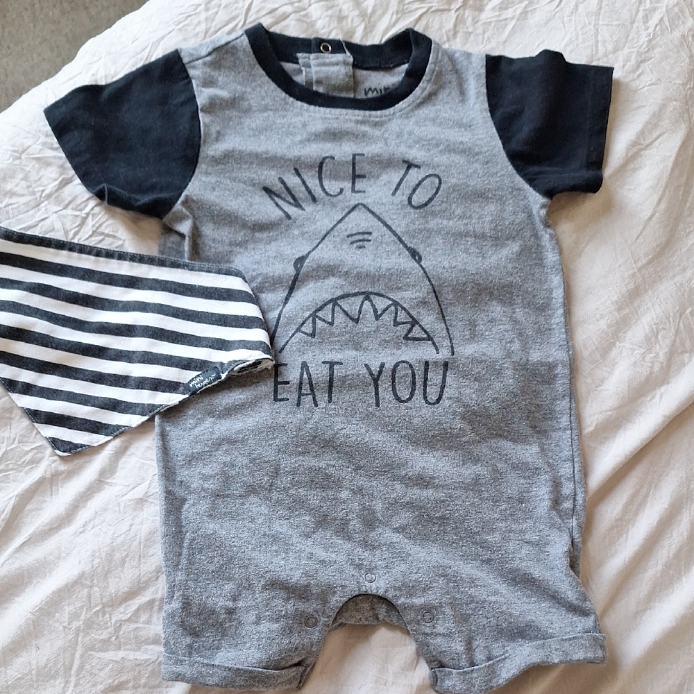 Gray and Black Shark Print Kids One Piece Size 24 M